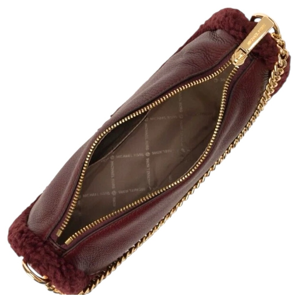 Michael Kors Carmela Medium Pouchette Crossbody in Oxblood Shearling - Picture 9 of 10